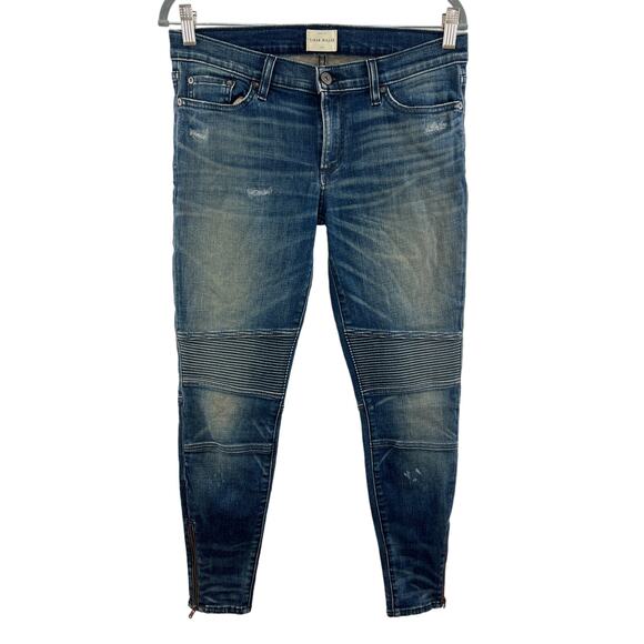 Simon Miller Blain Blue Cotton Blend Ankle Zip Women's Moto Skinny Jeans Size 30 - Picture 1 of 9
